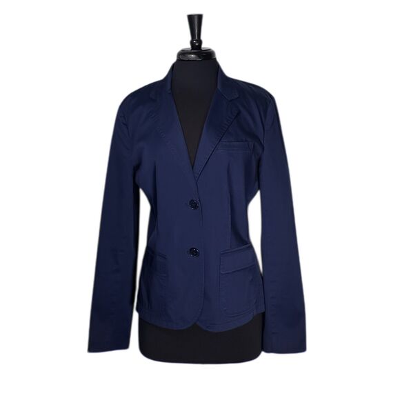 Ralph Lauren Women's Blazer Blue Cotton Two Button Office Career Suit Jacket 14 - Picture 1 of 10